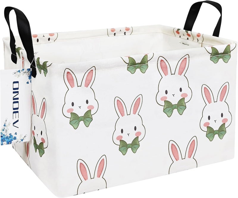 ONOEV Rectangular Folding Laundry Basket,waterproof Canvas Basket,gift basket,Suitable for children's room,Office,Clothes,Toys Storage(Rabbit) - Image 1